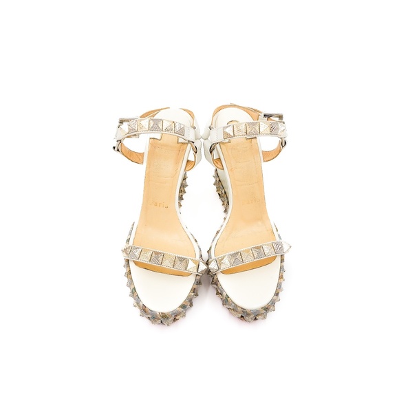 Christian Louboutin White Leather Gold Studded Espadrille Platform Sandals EU 36 - Picture 5 of 8